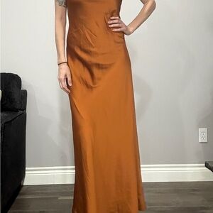 Elegant Orange Satin Gown